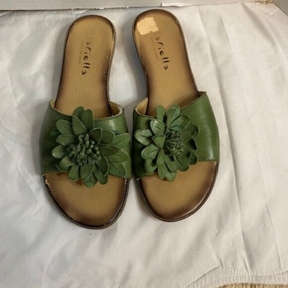 Mariella Made in Italy Flower women's leather Sandals in Green, size 8M - Picture 1 of 6